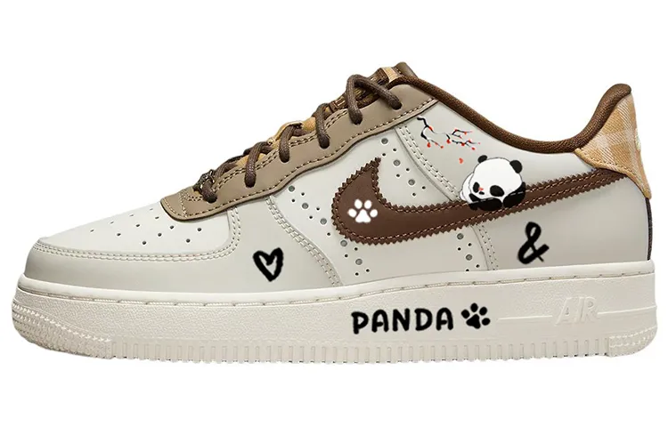 Nike Air Force 1 Tarepanda, Effortless Giant Panda, Trendy Comfortable Low top Skateboard Shoes Women's White Brown