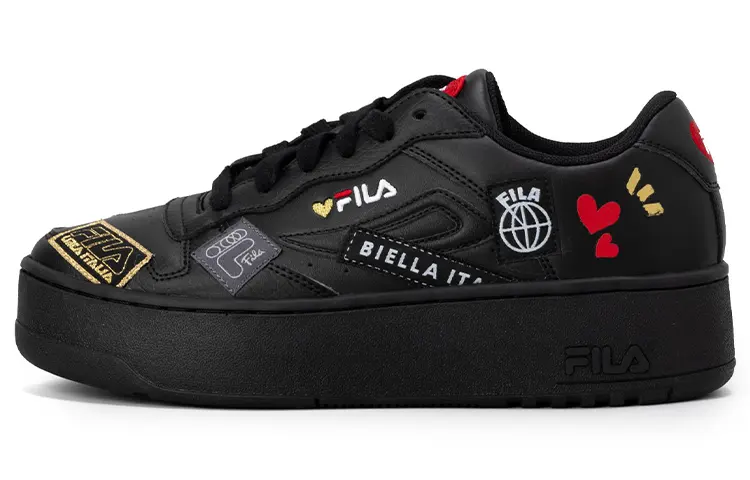 FILA FX 115 HEART COLLAGE Low top Skateboard Shoes Women's Black White Red