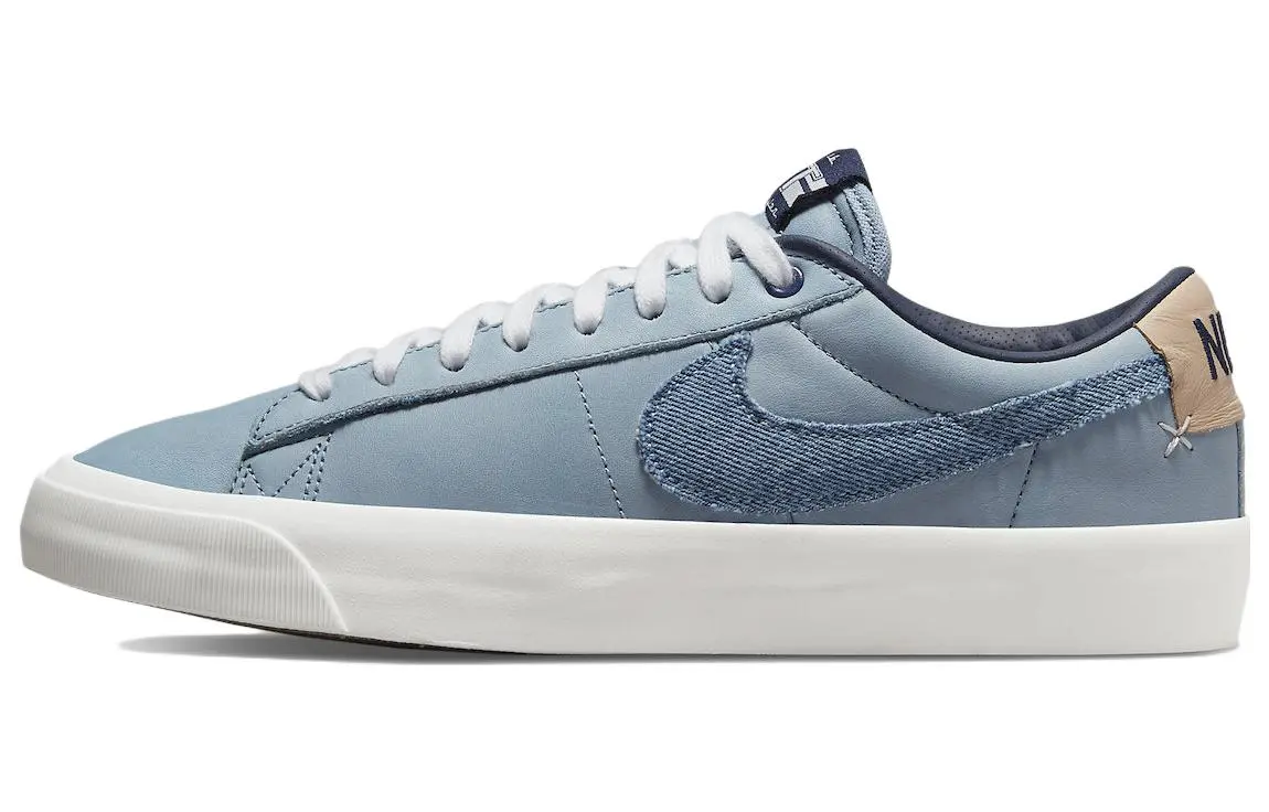 Nike Blazer Pro GT PRM Leather Comfortable Low top Skateboard Shoes Unisex Denim Blue