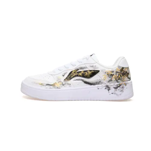 Li Ning Slip Resistant Cushioning Abrasion Resistant Low top Skateboard Shoes Unisex White Black Gold