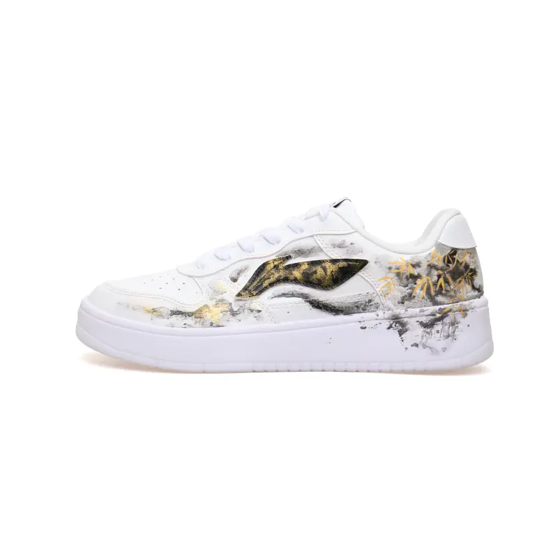 Li Ning Slip Resistant Cushioning Abrasion Resistant Low top Skateboard Shoes Unisex White Black Gold