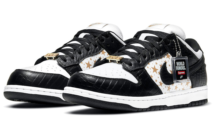 Кроссовки Nike × Supreme Dunk SB Black Stars (бело-золото-черные) — Белый / золотой / чёрный — фото 3
