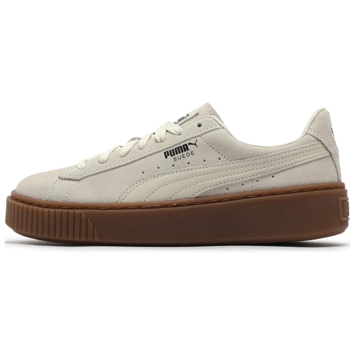 PUMA Suede Platform Low top Skateboard Shoes Women's Snow White Rubber Brown