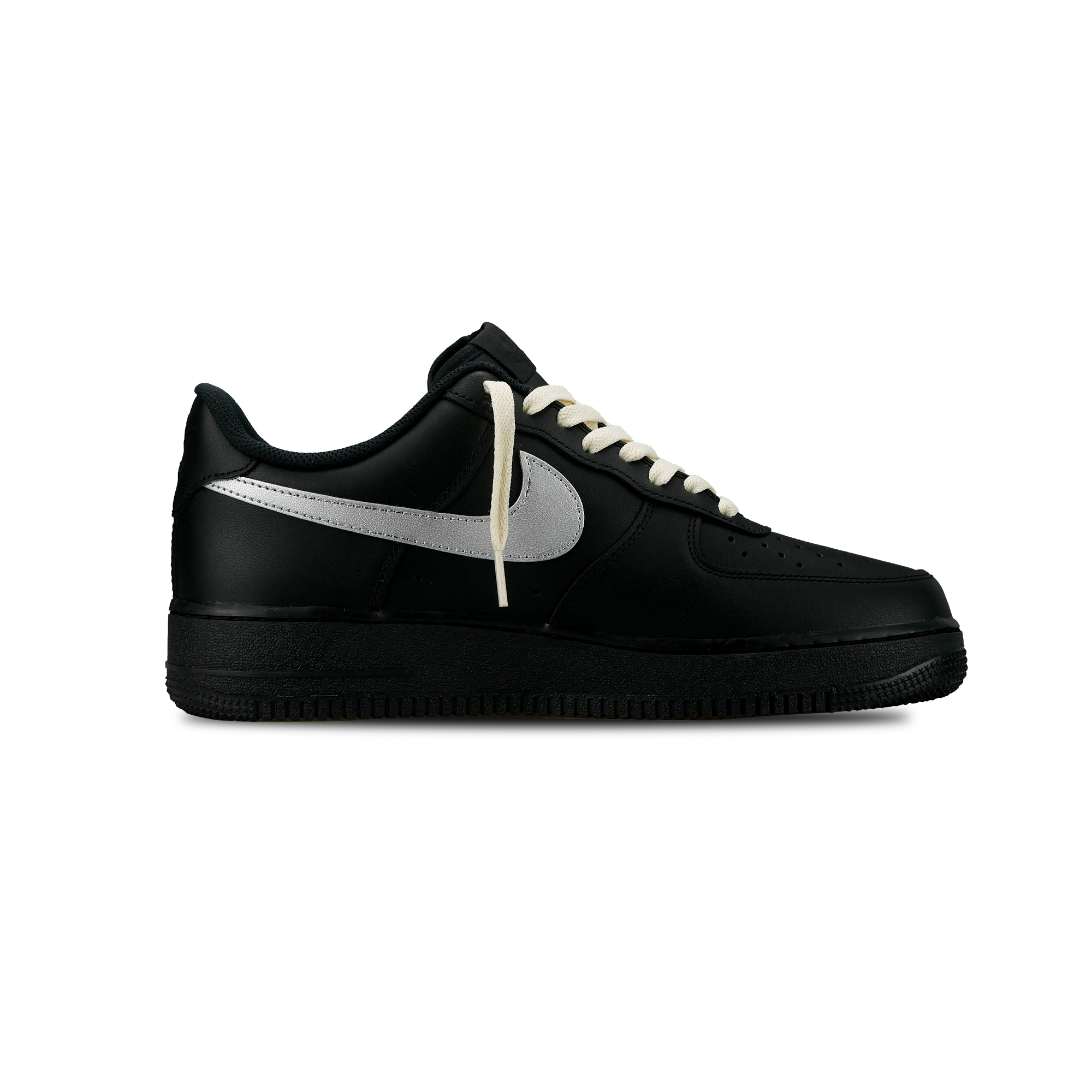 Nike Air Force 1 07 Triple Black, Peace And Love Low top Skateboard Shoes Unisex Black Silver