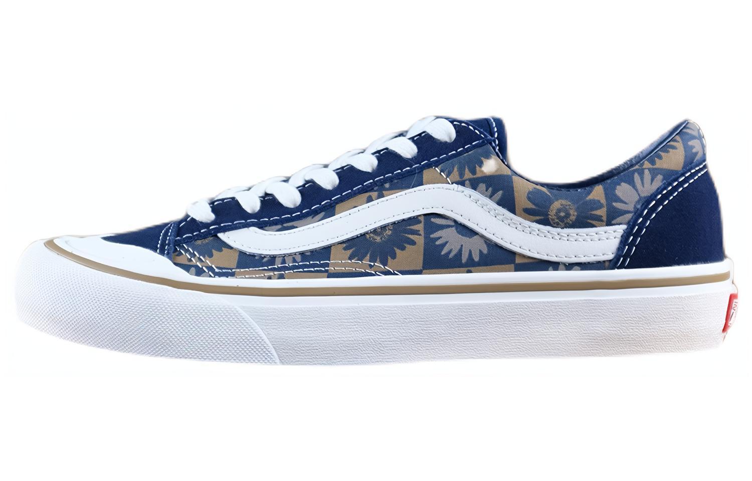 Vans Style 36 SF canvas flower printed lightweight low-top sneakers same style for men and women blue