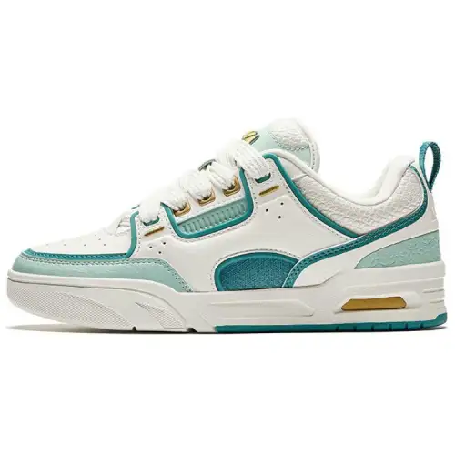 Anta Slip Resistant Height Increasing Lightweight Low top Skateboard Shoes Women's White Cyan