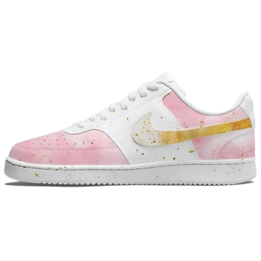 Nike Court Vision 1 Wisdom Leather Abrasion Resistant Low top Skateboard Shoes Unisex Pink White