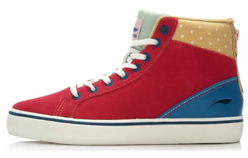 Li Ning Skateboard Shoes Women's High Top Rhododendron Red/Deep Cerulean