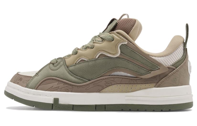 Aape x Li Ning Wave Slip Resistant Abrasion Resistant Low top Skateboard Shoes Men's Green Umber