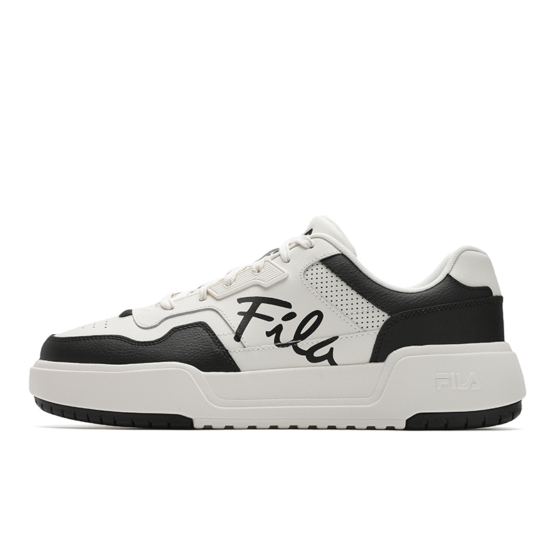 FILA CAMPUS Square Shoes Synthetic Leather, Split Cow Leather Low top Skateboard Shoes Men's Black White