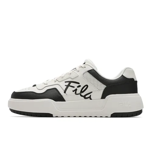 FILA CAMPUS Square Shoes Synthetic Leather, Split Cow Leather Low top Skateboard Shoes Men's Black White