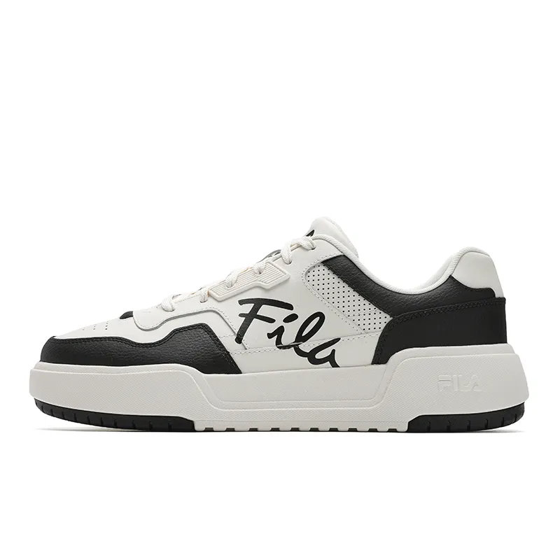 FILA CAMPUS Square Shoes Synthetic Leather, Split Cow Leather Low top Skateboard Shoes Men's Black White