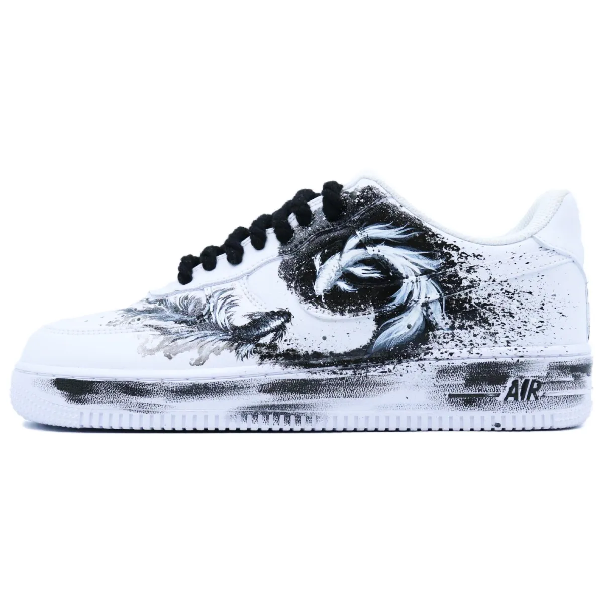 Nike Air Force 1 Ink Wash Carp Slip Resistant Abrasion Resistant Low top Skateboard Shoes Unisex Black White