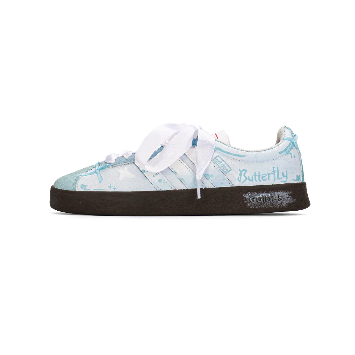 Adidas VL COURT 2.0 Butterfly Dancing Abrasion Resistant Low top Skateboard Shoes Unisex Light Blue