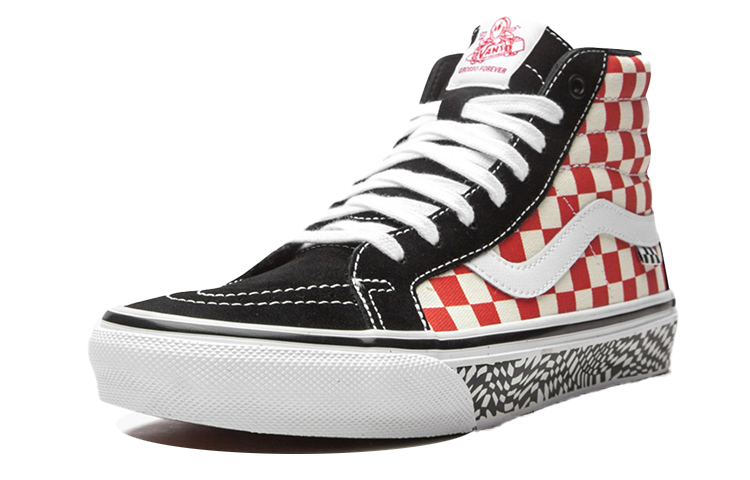 Мужские кеды Vans Skate Sk8-hi (красный / белый) — 红白棋盘格 — фото 3