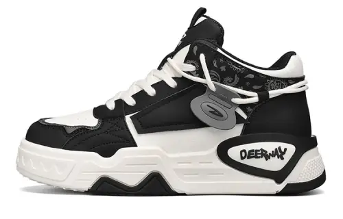 DEERWAY High top Skateboard Shoes Men's Black Beige White