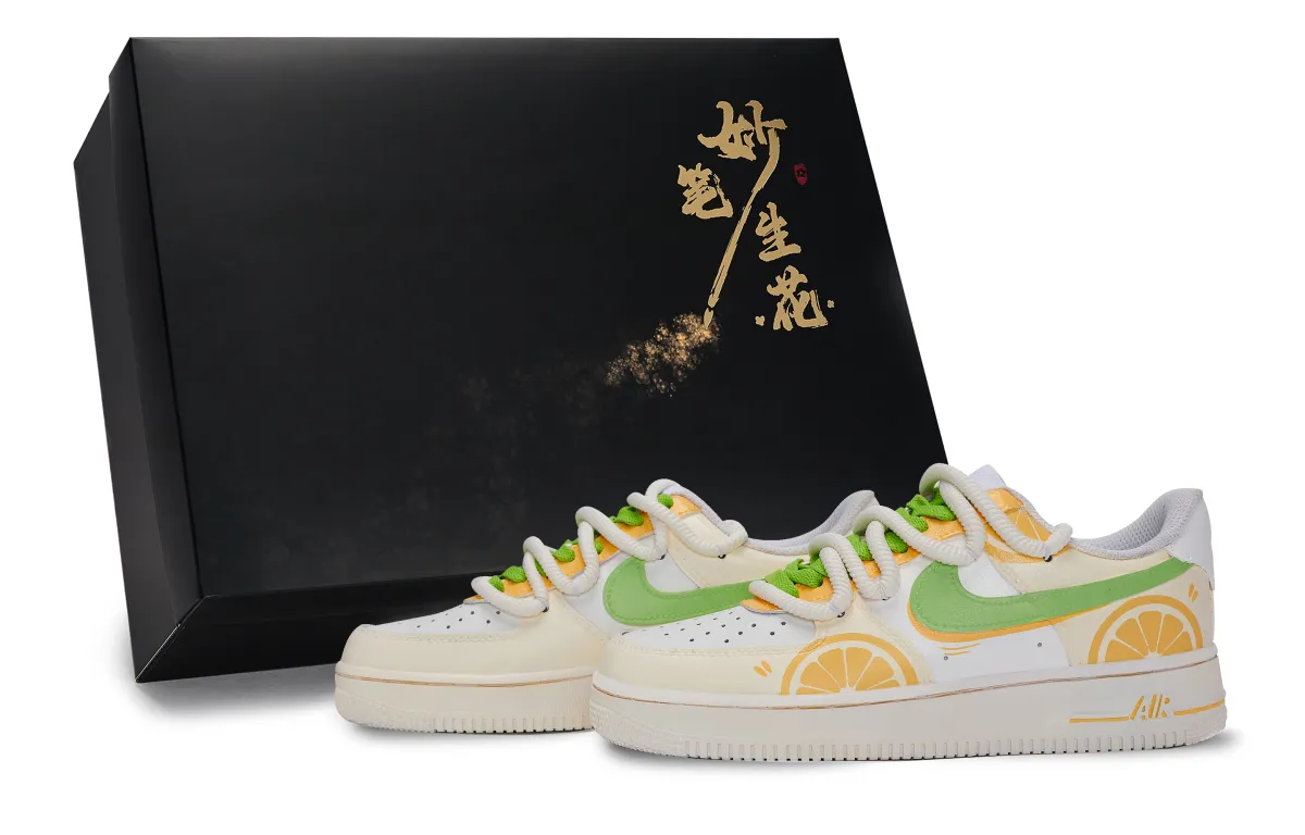 Nike Air Force 1 Magic Brush Blooms, Lemon Summer Low top Skateboard Shoes Unisex White Yellow Green