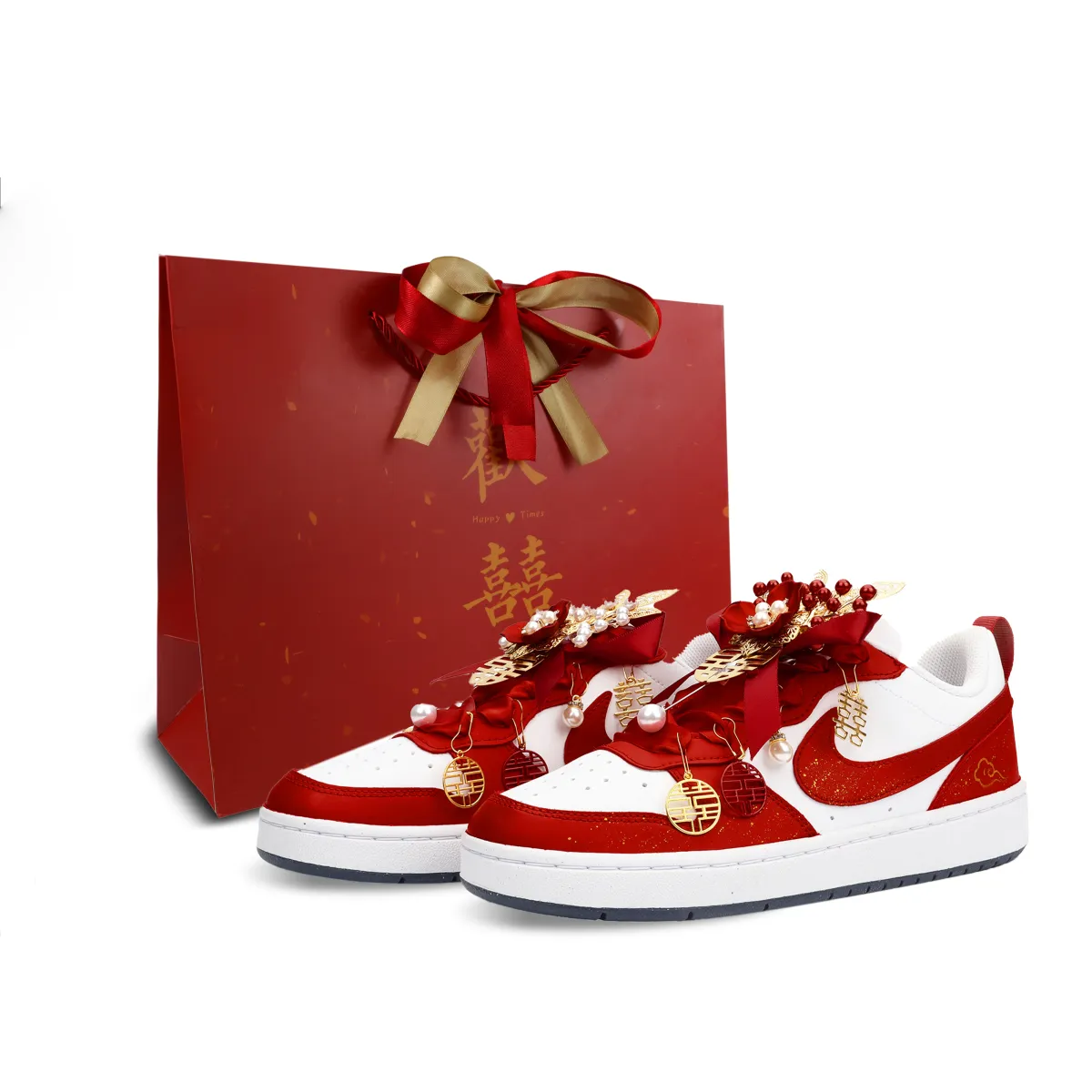 Nike Court Borough Blooming Flowers And Full Moon Cushioning Low top Skateboard Shoes Women's Red