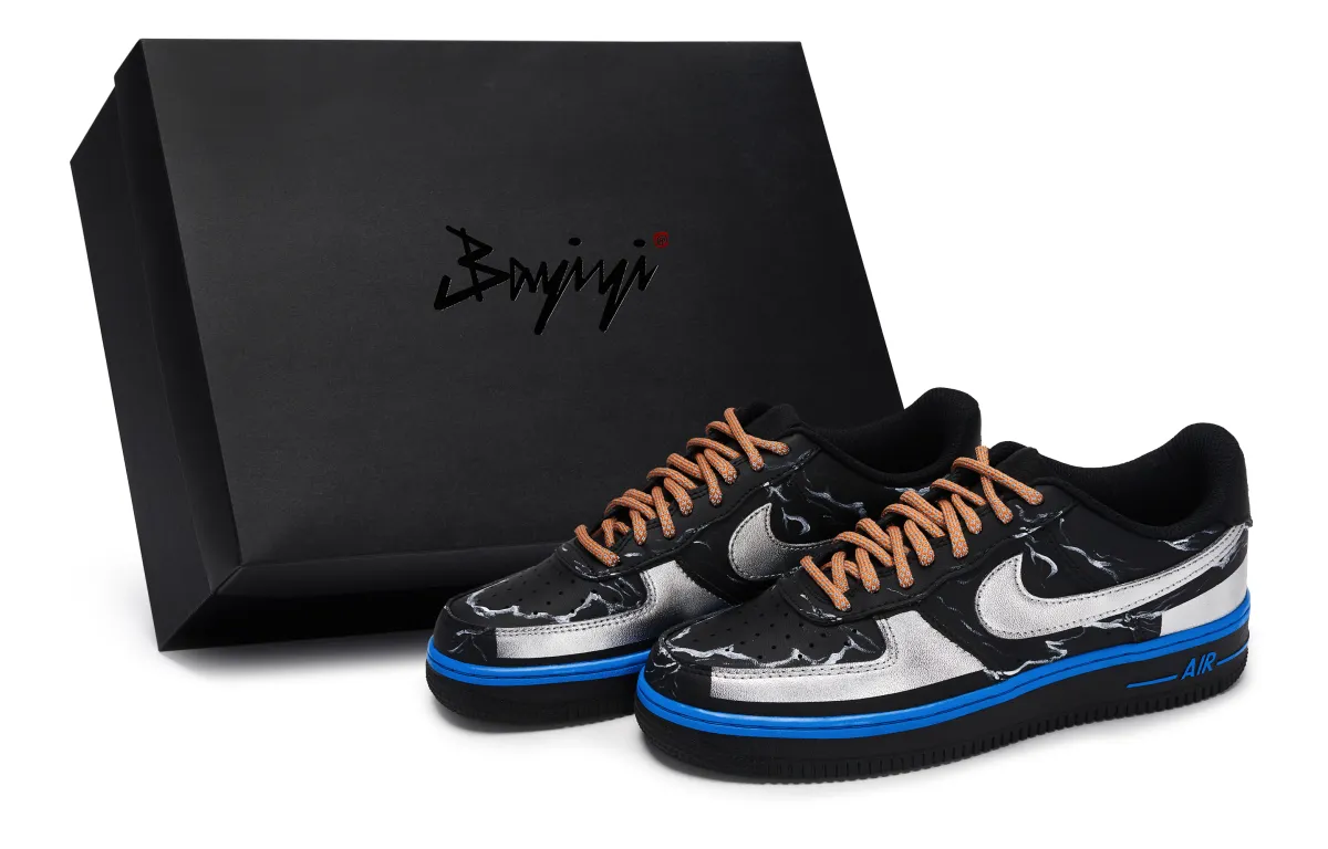 Nike Air Force 1 07 811 Manufacturing, Dawn And Thunder Low top Skateboard Shoes Unisex Black Silver Blue