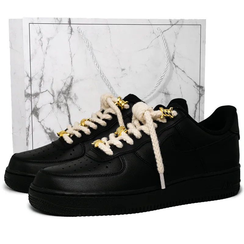 Nike Air Force 1 Black Warrior Abrasion Resistant Abrasion Resistant Low top Skateboard Shoes Unisex Black Gold