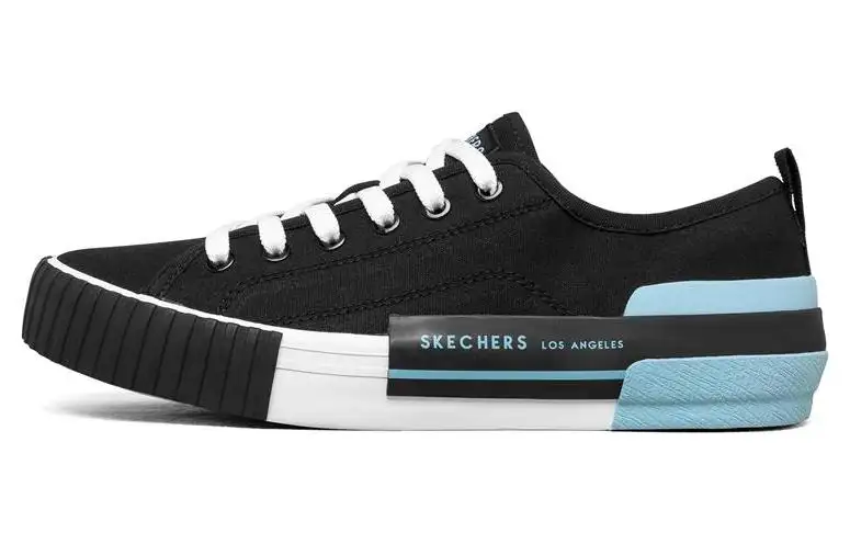 Skechers New Moon Canvas Low top Skateboard Shoes Women's Black Blue