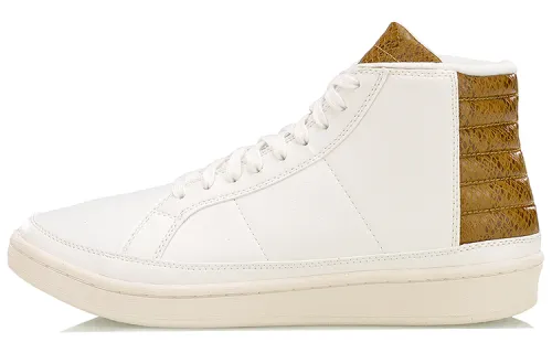 Li Ning Skateboard Shoes Men's High Top White/Gold Brown