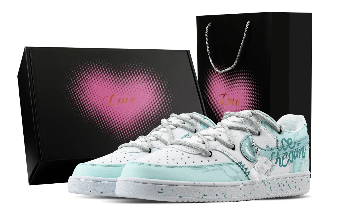 Nike Court Vision 1 Cool Moment, Heart Box Abrasion Resistant Low top Skateboard Shoes Men's Cyan