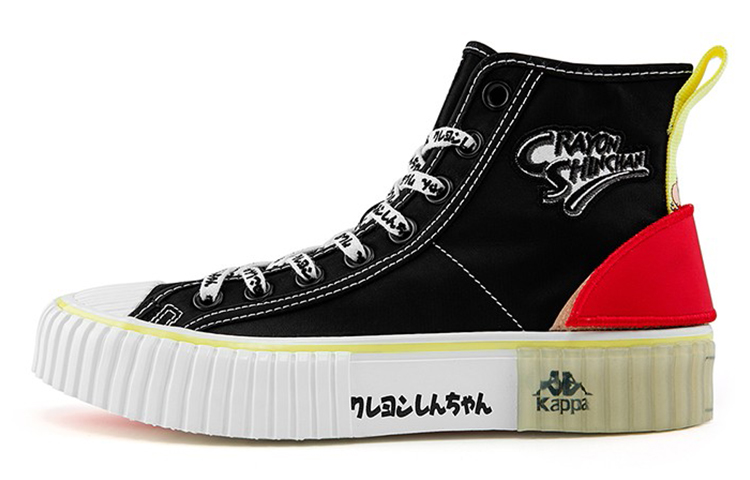 Kappa Crayon Shin Chan Collaboration Collection Embroidery High top Skateboard Shoes Unisex Black