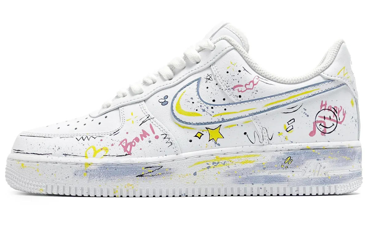 Nike Air Force 1 Happy Universe Abrasion Resistant Low top Skateboard Shoes Men's White Yellow