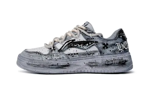Li Ning Floating Boat Slip Resistant, Abrasion Resistant, Breathable Low top Skateboard Shoes Men's Black White