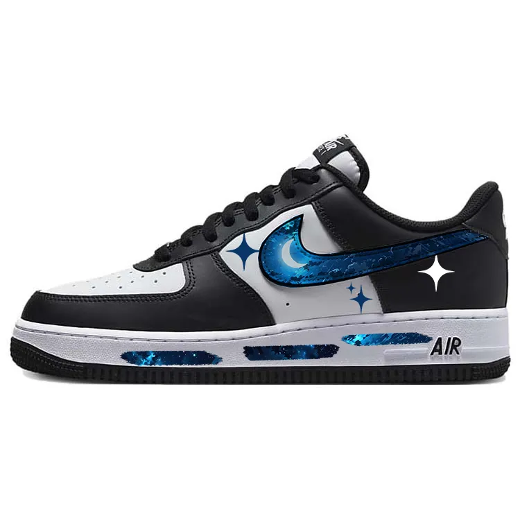 Nike Air Force 1 Dark Blue, Aqua Starry Sky Slip Resistant Cushioning Low top Skateboard Shoes Men's Black