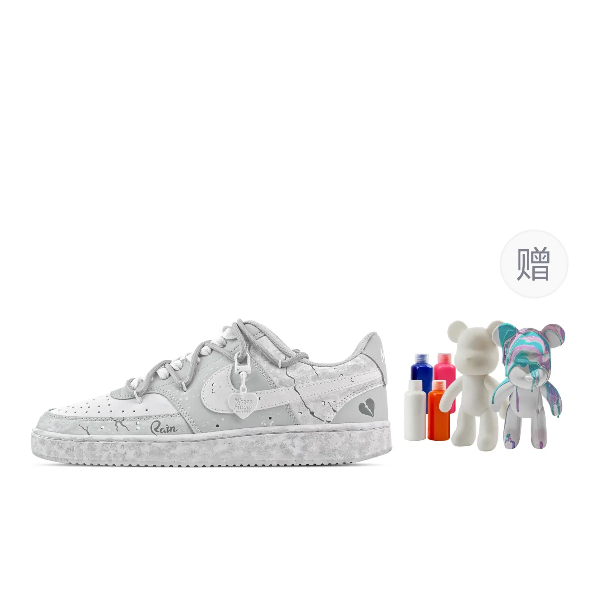 Nike Court Vision Drizzle Broken Heart, Fluid Bear Abrasion Resistant Low top Skateboard Shoes Men's Light Gray