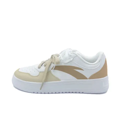 Anta Easy Synthetic Leather Slip Resistant Abrasion Resistant Low top Skateboard Shoes Unisex White Brown
