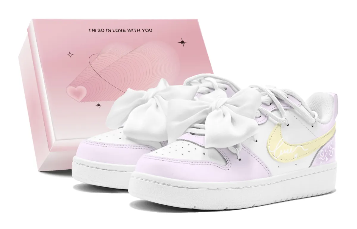 Nike Court Borough Couple's, Purple Willow Love, Refreshing, Deconstruction Design, Bowknot Detachable Low top