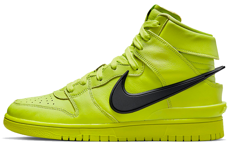 AMBUSH x Nike Dunk \"Flash Lime\" Two-layer cowhide, first-layer cowhide, comfortable, wrapped, non-slip, wear-resistant and lightweight, high-top sneakers, same style for men and women, lemon yellow