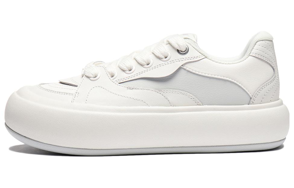 Li Ning Cream Puff Platform Slip Resistant Low top Skateboard Shoes Women's White Gray
