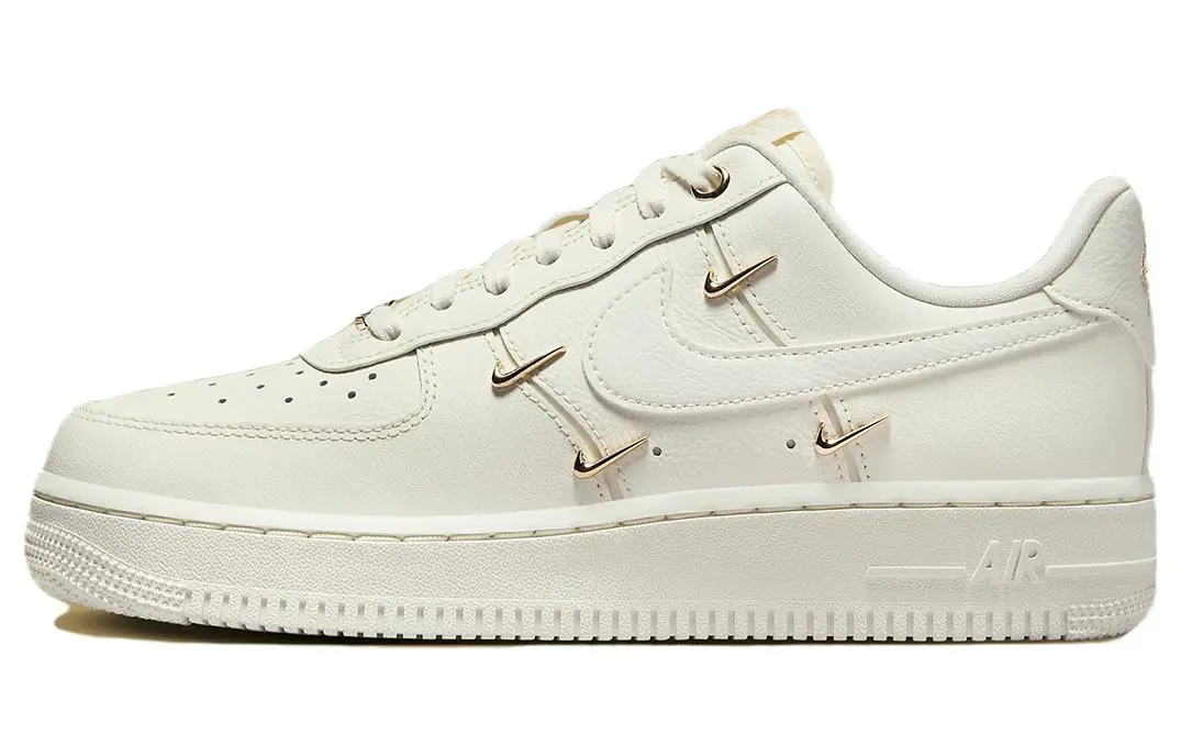 Nike Air Force 1 Mini Gold Cow Split Leather Cushioning Low top Skateboard Shoes Women's White Gold