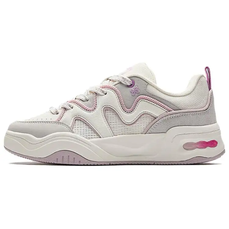 Anta Butter Bun Slip Resistant Abrasion Resistant Low top Skateboard Shoes Women's White Gray Pink
