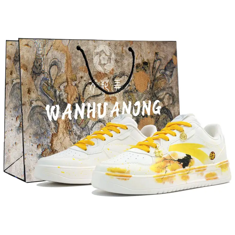Anta Slip Resistant, Abrasion Resistant, Breathable Low top Skateboard Shoes Unisex White Yellow