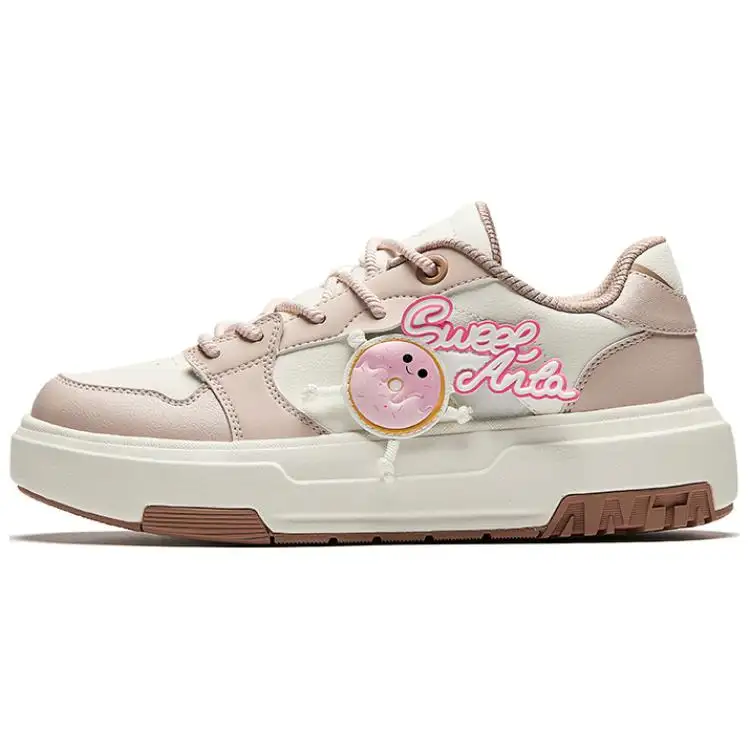 Anta Abrasion Resistant Slip Resistant Coverage Low top Skateboard Shoes Women's White Pink