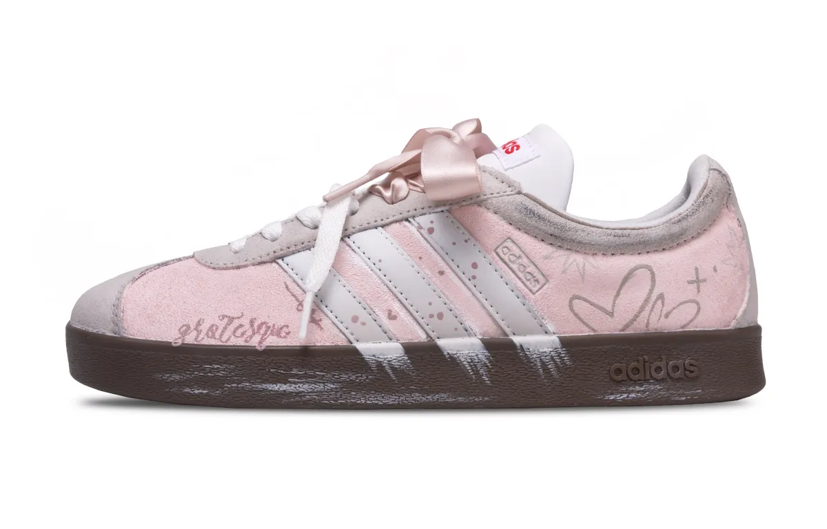 Adidas VL COURT 2.0 In The Name Of Love Abrasion Resistant Low top Skateboard Shoes Unisex Pink
