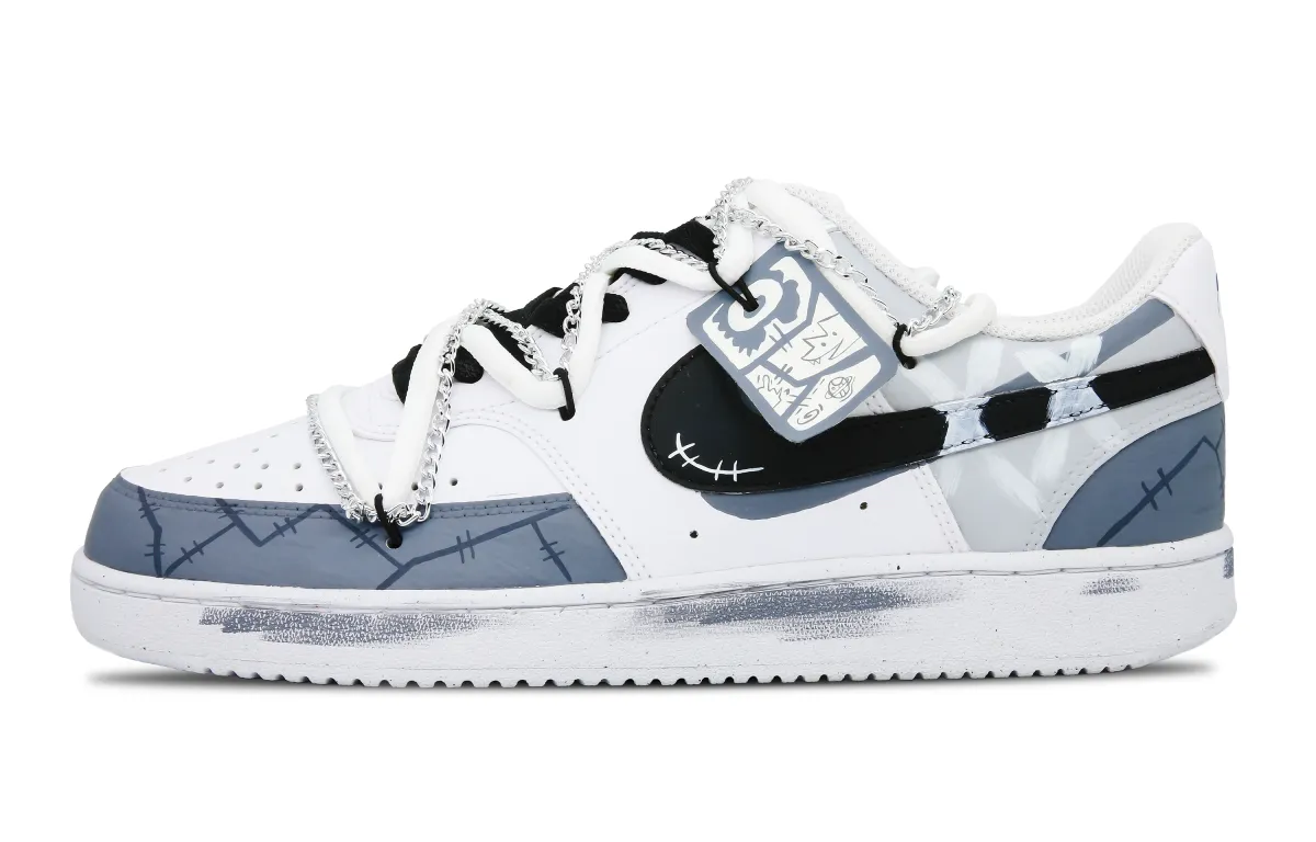 Nike Court Vision 1 Low top Skateboard Shoes Men's White Blue
