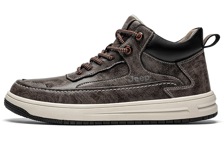 Jeep Cow Split Leather Mid top Skateboard Shoes Men's Cinnabar
