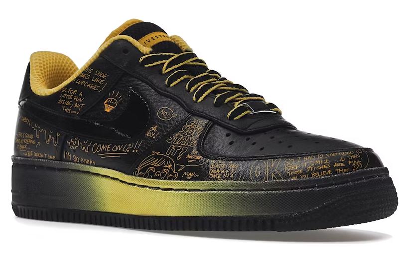 Мужские кеды Nike Air Force 1 (черно-желтые) — 黑/黑/玉米 — фото 3