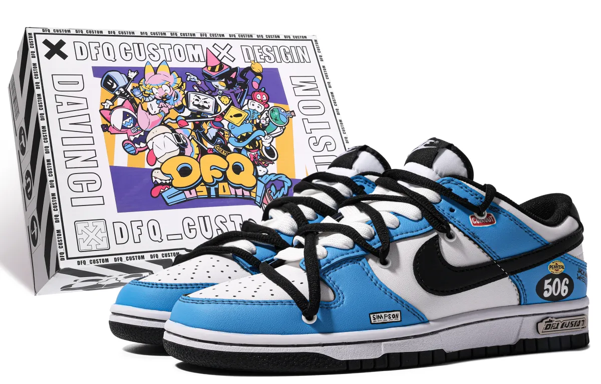 Nike Dunk ADCDAVINCI Custom GUMOUT Low top Skateboard Shoes Men's Blue White Gray