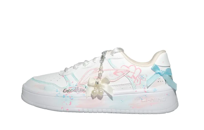 Li Ning Floating Boat Synthetic Leather Cushioning Abrasion Resistant Low top Skateboard Shoes Women's White