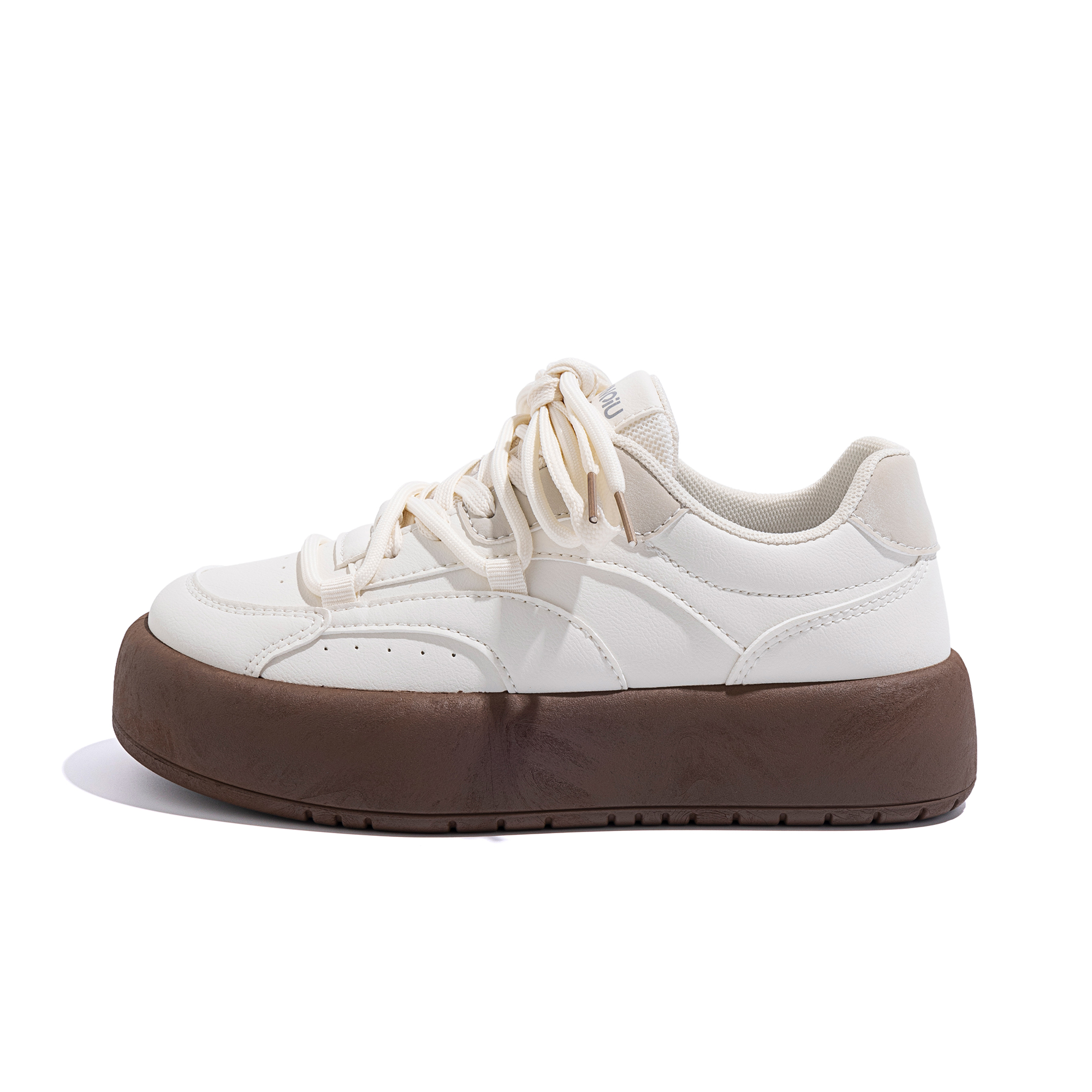 Global HUANQIU Year of the Snake Limited Versatile Air Force One Thick Sole Niche Design Simple Bread Shoes Non-Slip Shock Absorption Increased Low Top Sneakers Women's Beige Brown