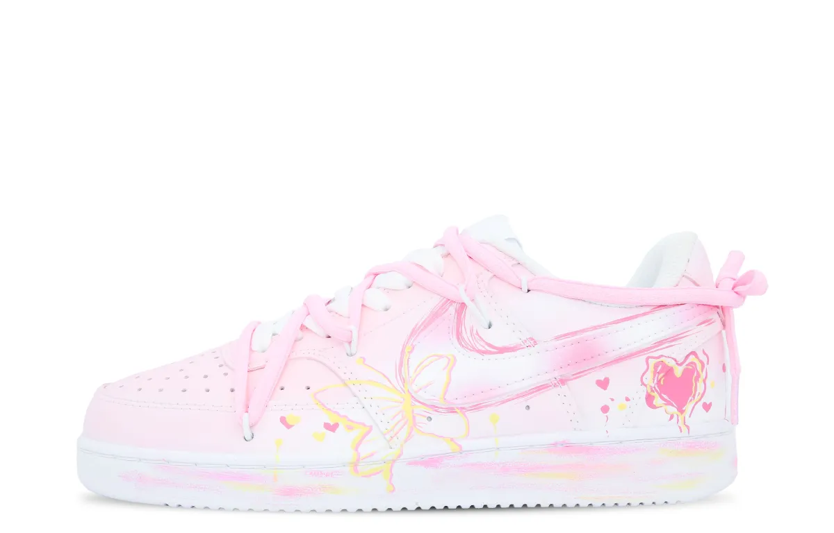 Nike Court Vision 1 Low top Skateboard Shoes GS Pink Yellow