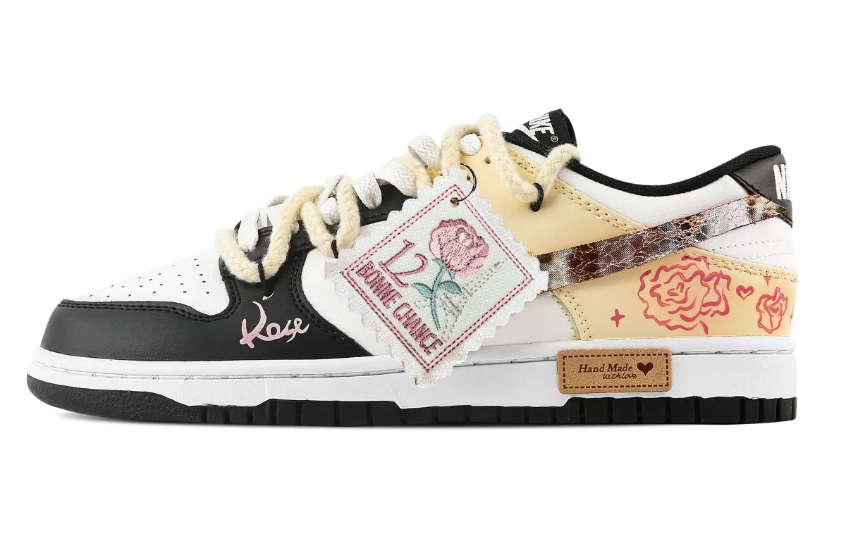 Nike Dunk Multicolor Rose Abrasion Resistant Low top Skateboard Shoes Unisex Black Yellow