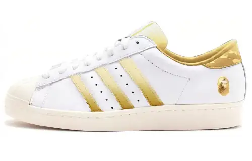 Bape x Adidas Originals Superstar Synthetic Leather Abrasion Resistant Low top Skateboard Shoes Unisex White Gold